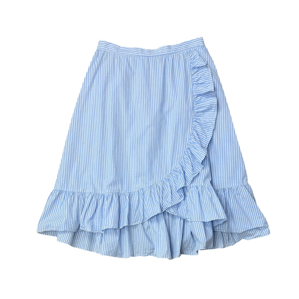 Jill Stuart Striped Ruffle Midi Skirt A-Line Cottagecore Office Preppy Nautical - Picture 3 of 7